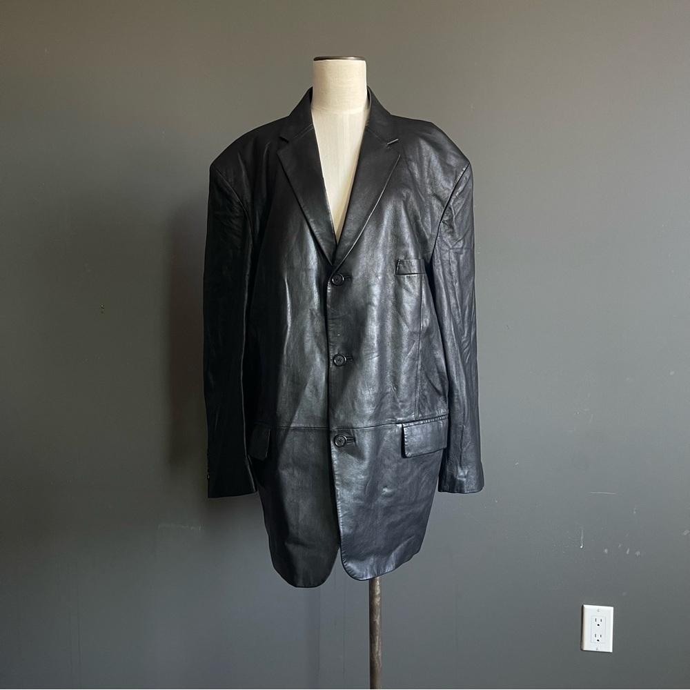 Vintage Oversized Black Leather Blazer Coat Minimalist Quiet Luxury Parisian